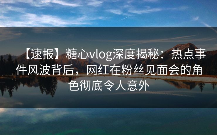 【速报】糖心vlog深度揭秘：热点事件风波背后，网红在粉丝见面会的角色彻底令人意外