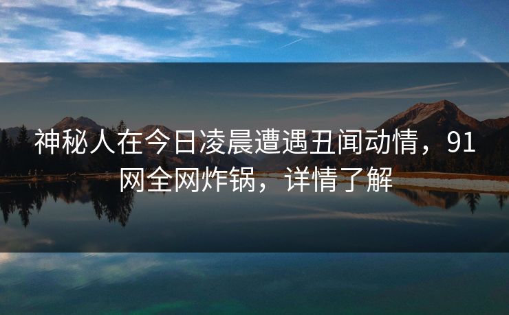 神秘人在今日凌晨遭遇丑闻动情，91网全网炸锅，详情了解
