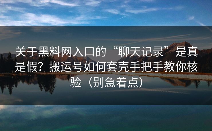 关于黑料网入口的“聊天记录”是真是假？搬运号如何套壳手把手教你核验（别急着点）
