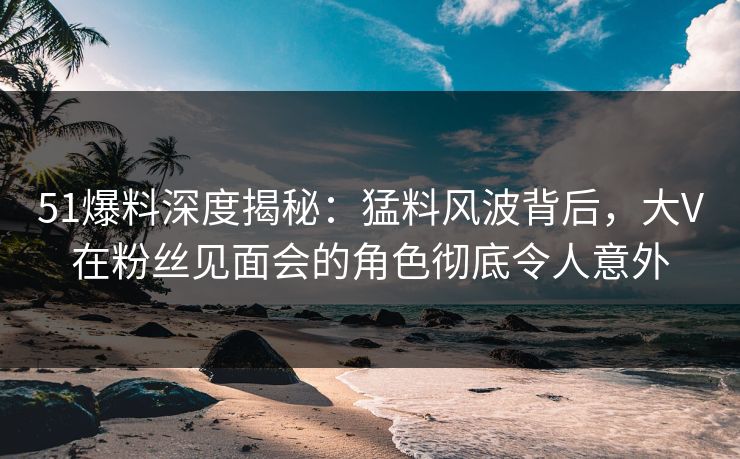 51爆料深度揭秘：猛料风波背后，大V在粉丝见面会的角色彻底令人意外